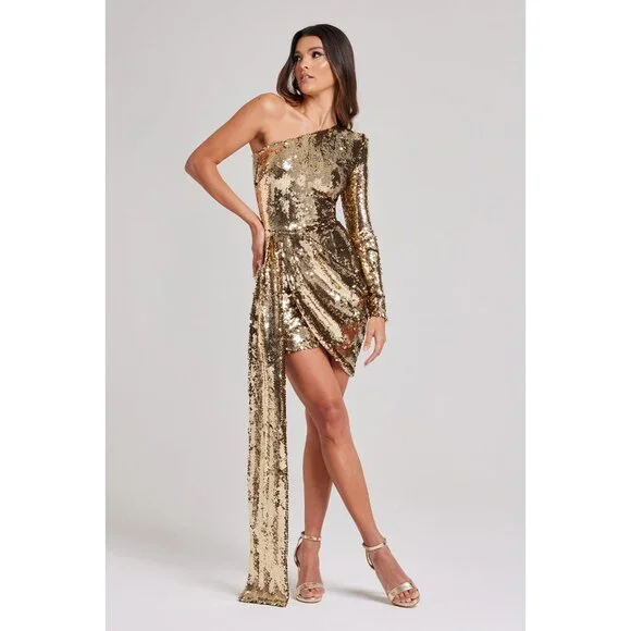 Nadine Merabi Celina Gold Sequin Dress Medium - Picture 3 of 15
